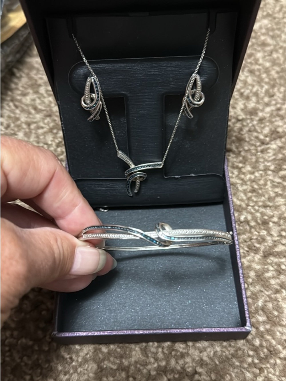 Sterling Silver Knot Bracelet, Necklace & Earring Set - Silver